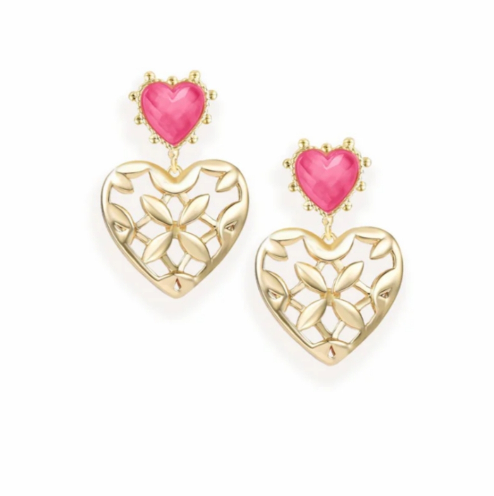 NWT Natalie Wood Designs 14k Gold Plated and Pink Heart Earrings, Hypoallergenic
